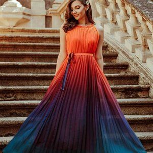 SPLENDOR OF THE SUNSET GRADIENT PLEATED MAXI DRESS  XL-XXL NWTS